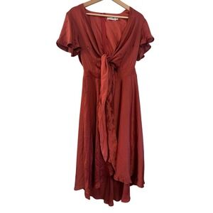 Billy J Mauve flutter sleeve front tie dress size 8